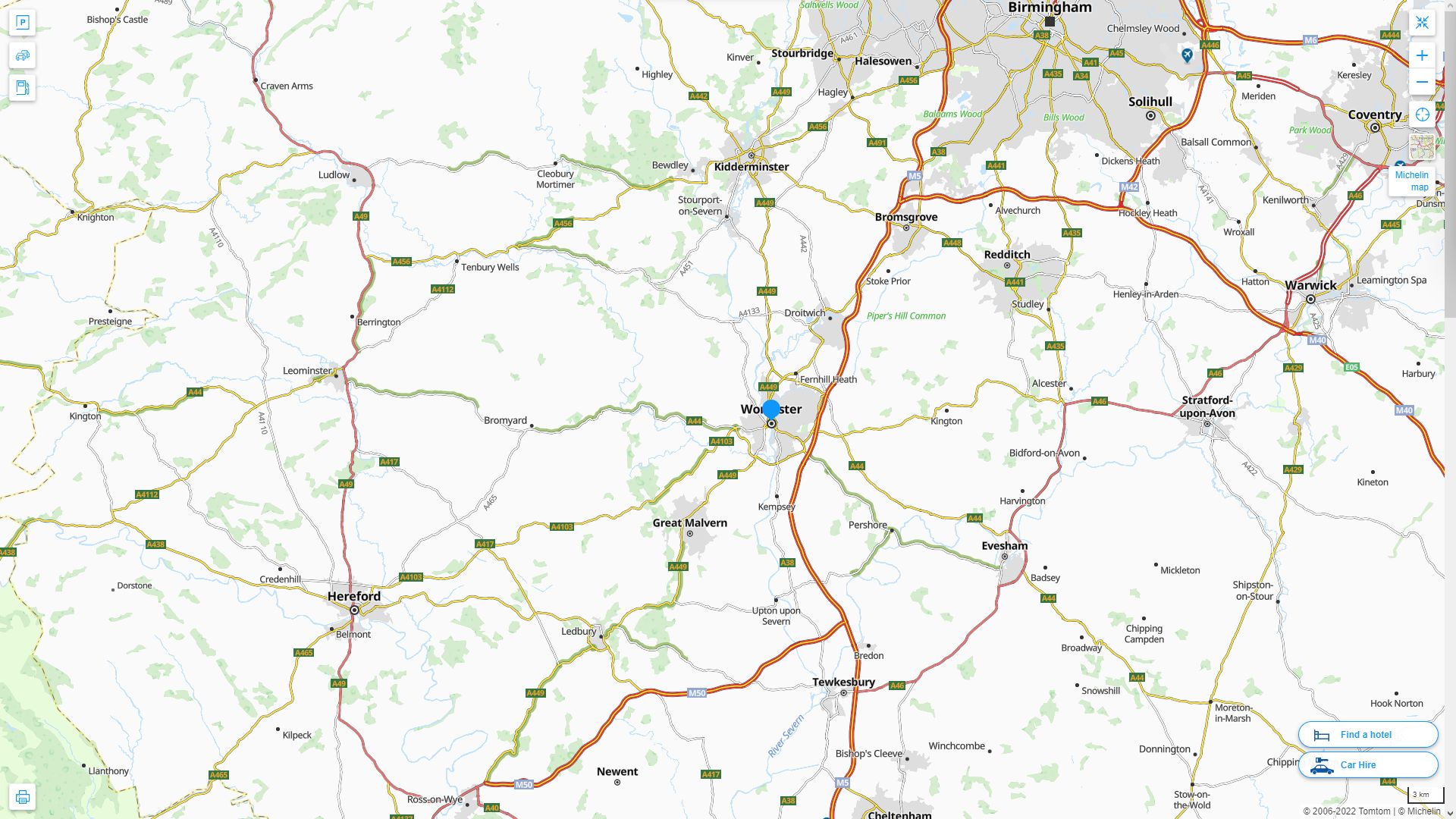 Worcester Royaume Uni Autoroute et carte routiere
